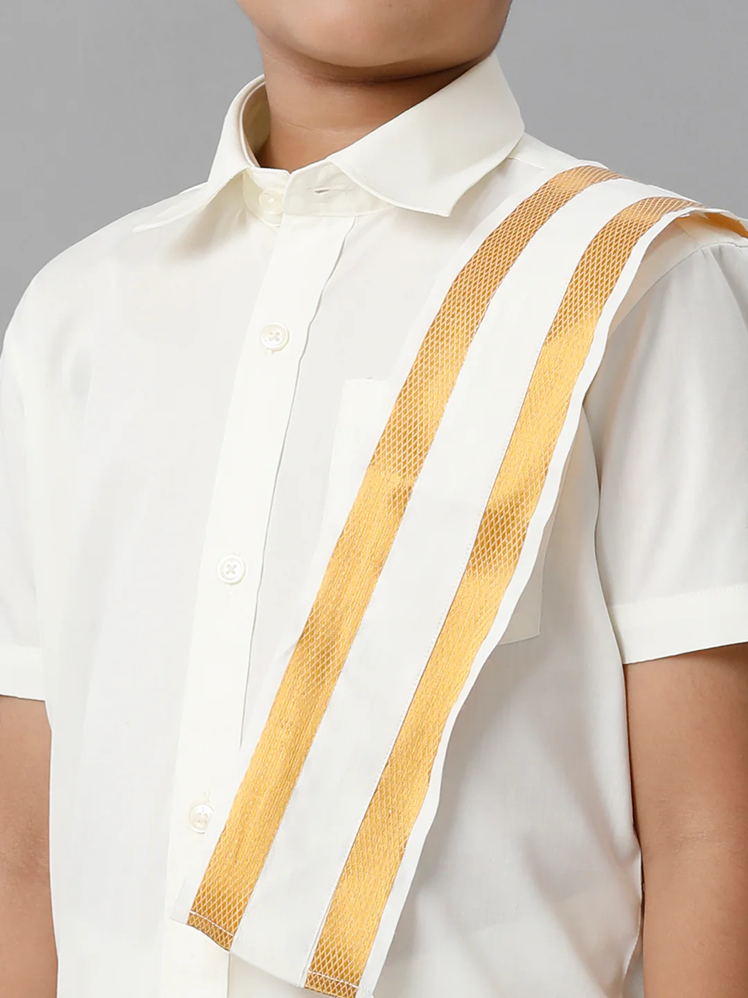 Boys Cream Half Sleeves Shirt Dhoti with Towel Set - Image 5