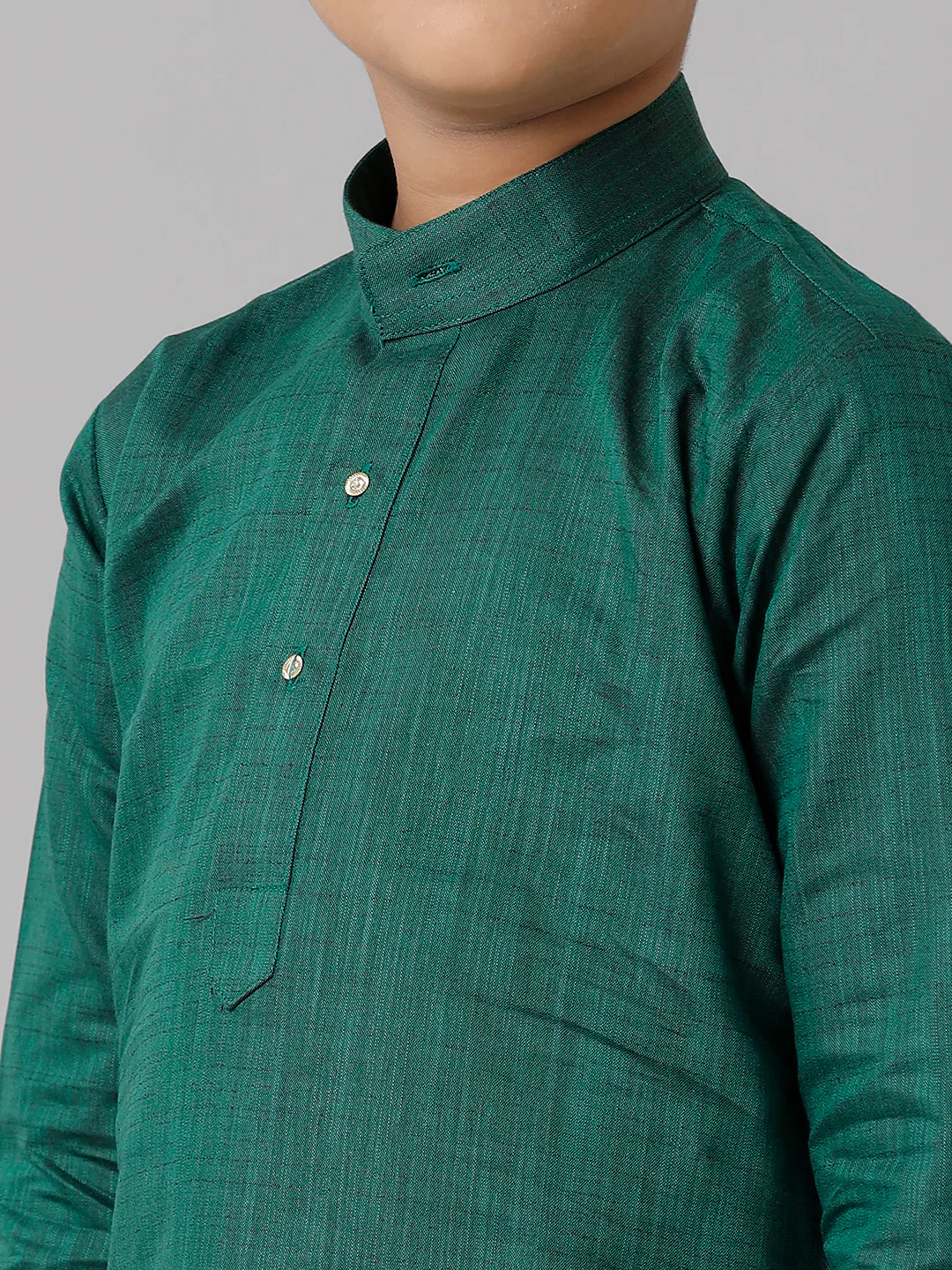 Boys Dark Green Kurta with Cream Elastic Panchakacham Combo FS5 - Image 4