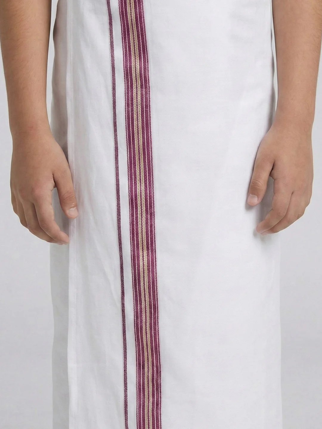 Boys Dark Magenta Matching Border Dhoti With Printed Shirt Set Fusion PS28 - Image 5