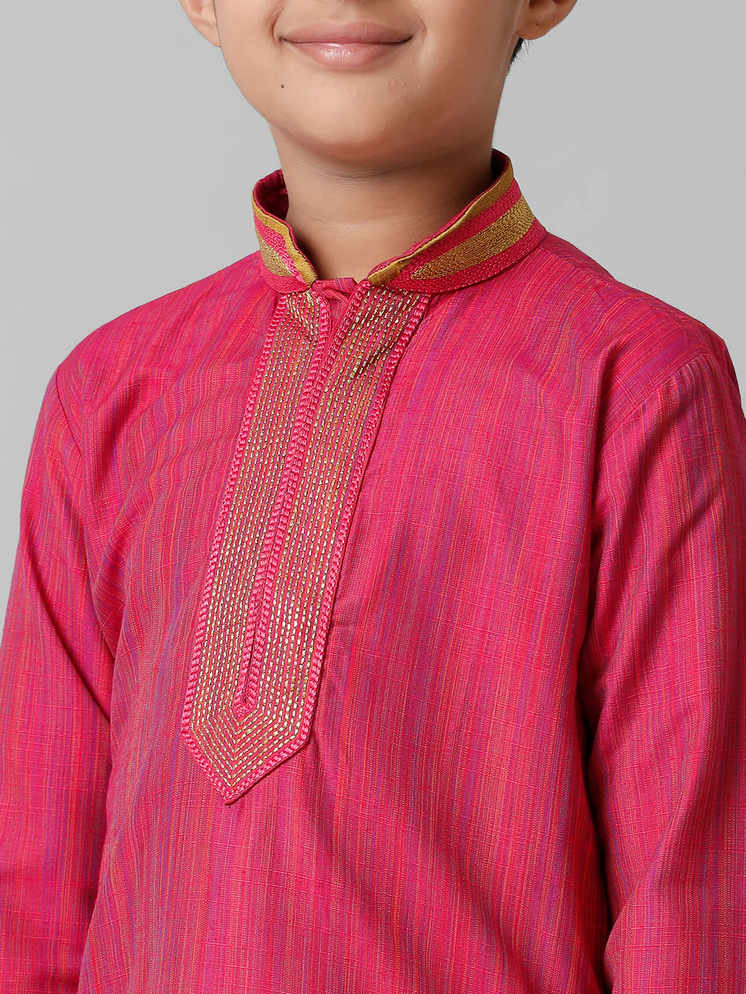 Boys Dark Pink Kurta with Cream Art Silk Panchakacham Combo EMD1 - Image 4