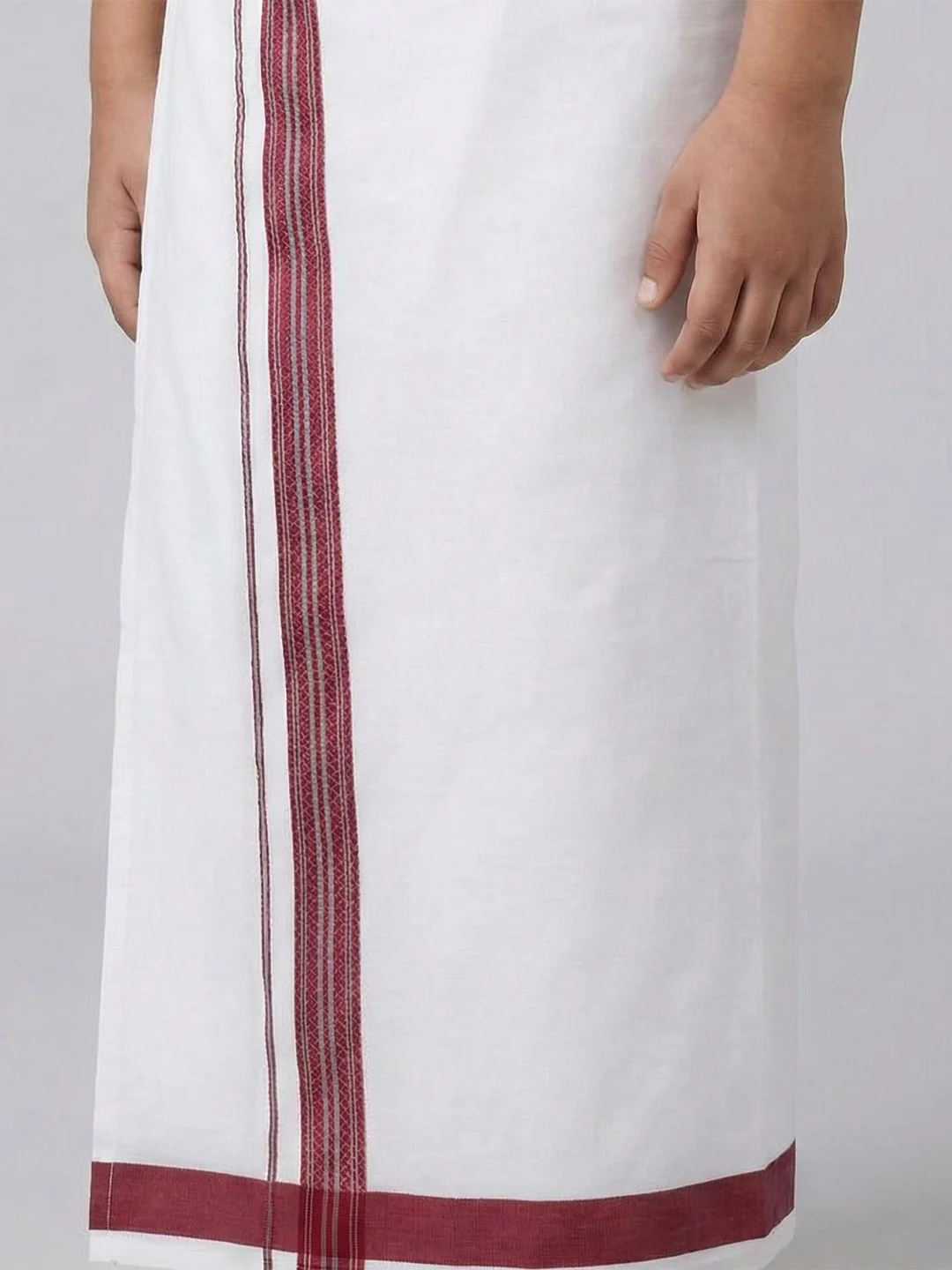 Boys Deep Red Matching Border Dhoti With Printed Shirt Set Fusion PS22 - Image 6
