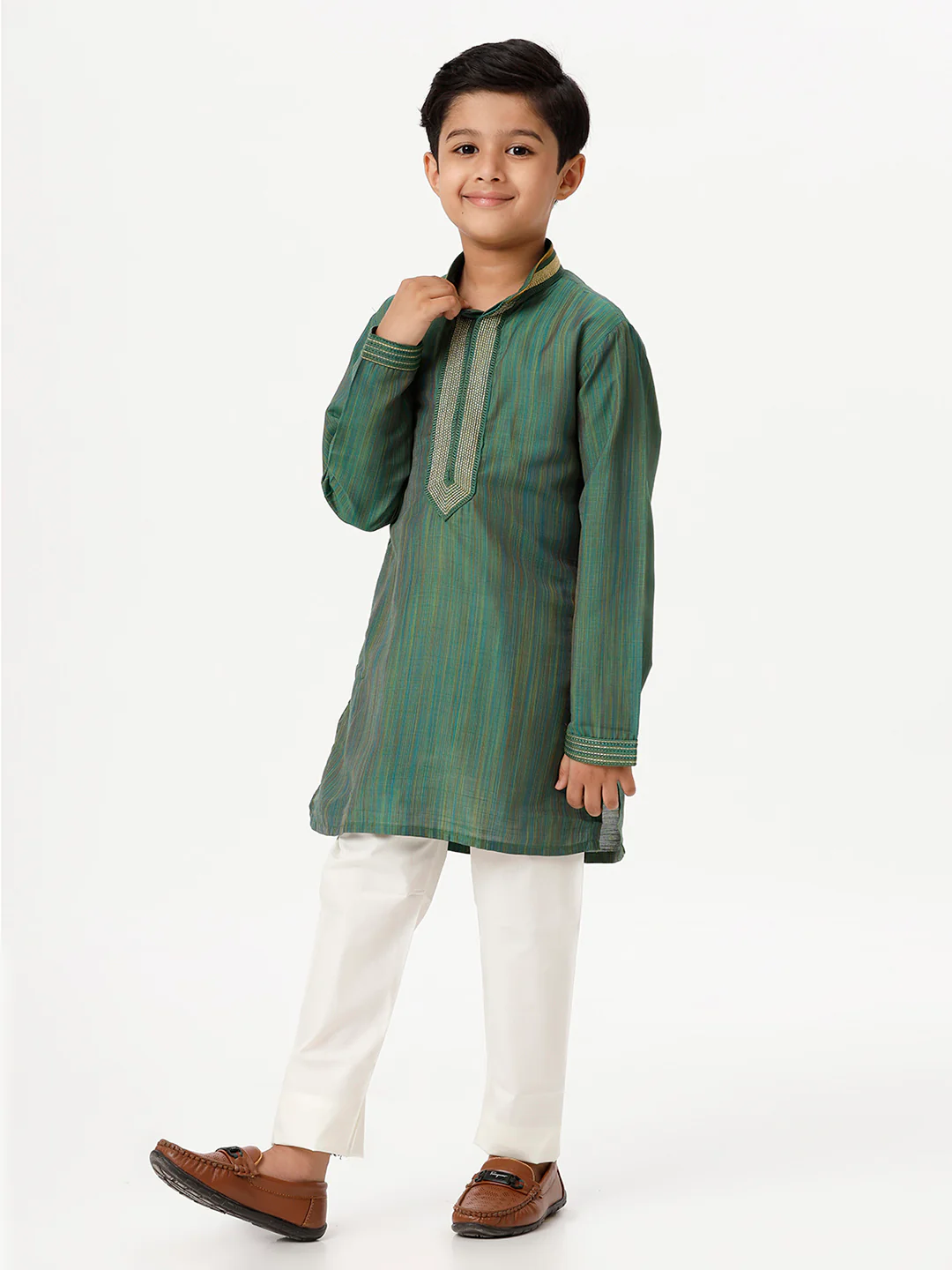 Boys Emerald Dark Green Kurta with Pyjama Pant Combo EMD7 - Image 3