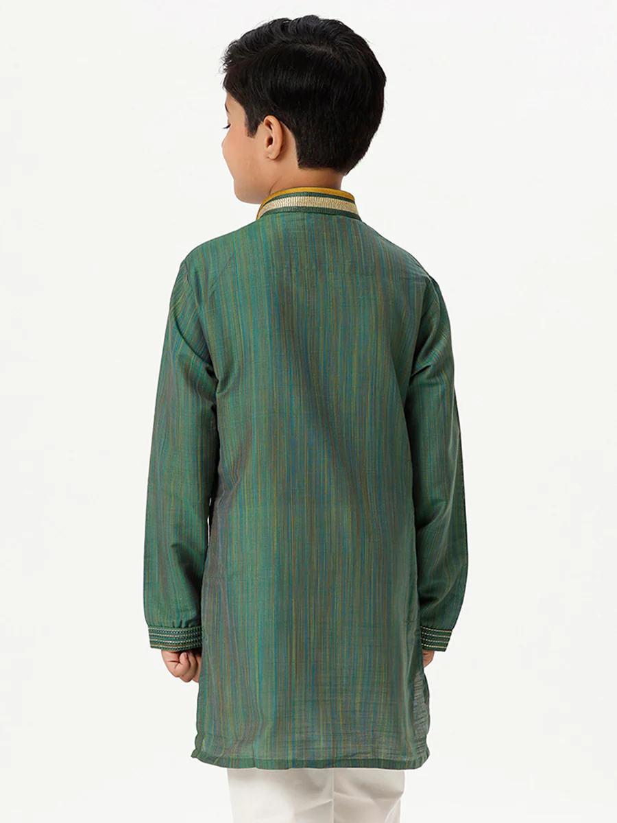 Boys Emerald Full Sleeves Dark Green Kurta - Image 3