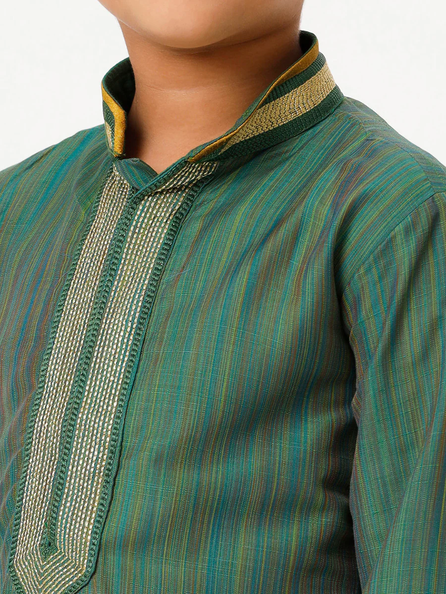 Boys Emerald Full Sleeves Dark Green Kurta with Dhoti Combo - Image 4