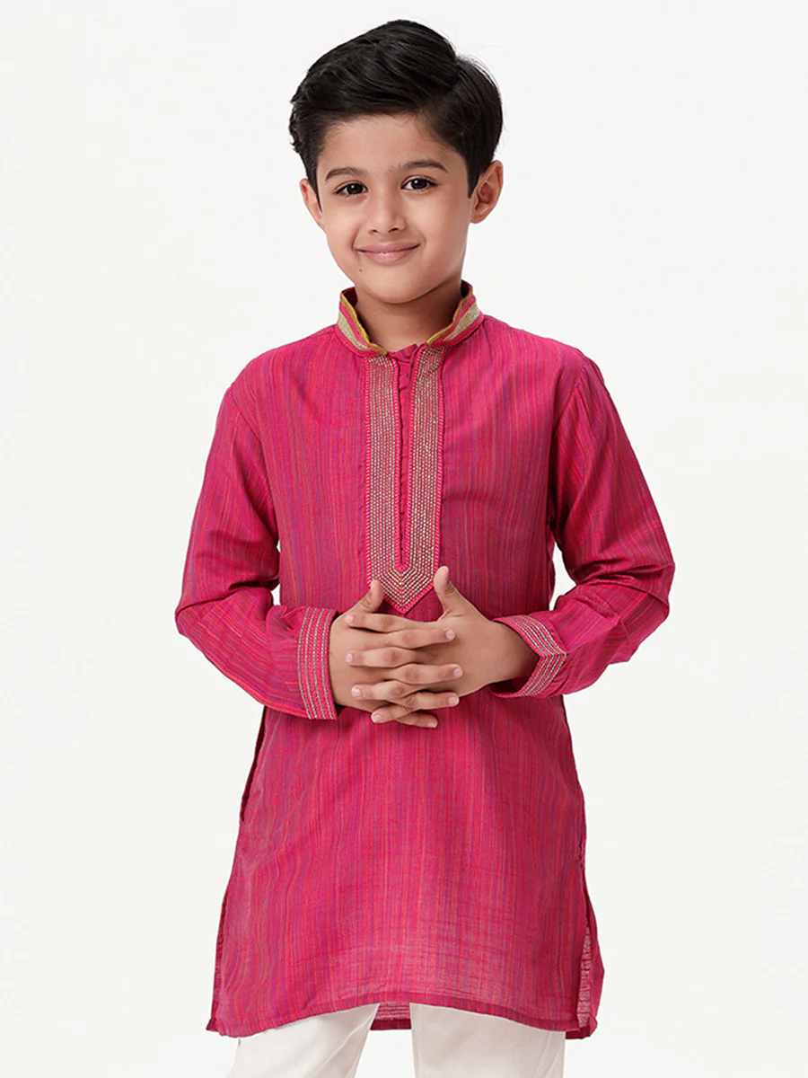 Boys Emerald Full Sleeves Dark Pink Kurta