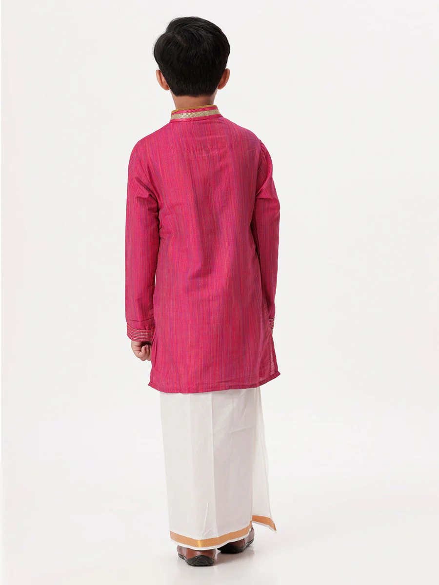 Boys Emerald Full Sleeves Dark Pink Kurta with Dhoti Combo - Image 4