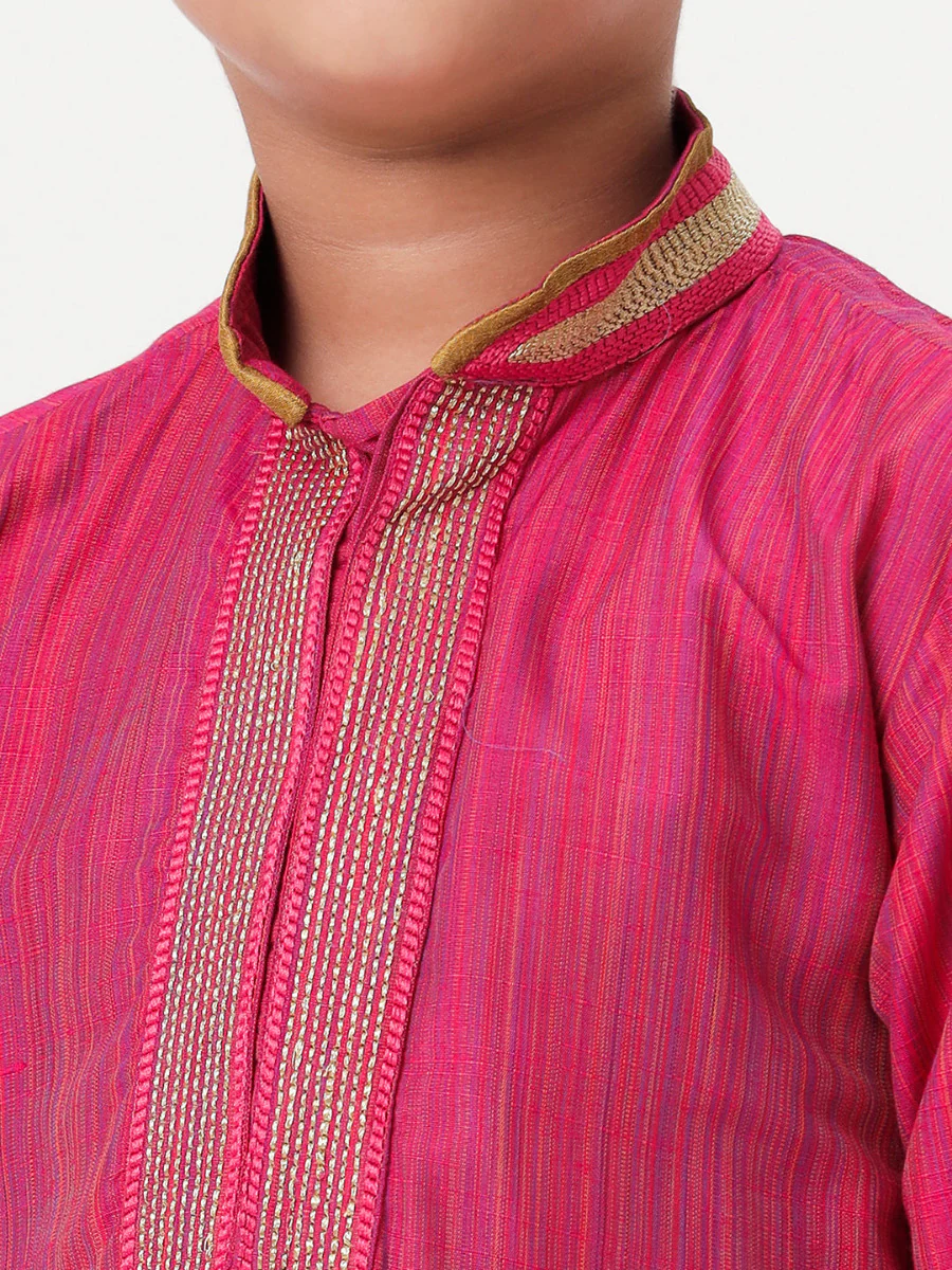 Boys Emerald Full Sleeves Dark Pink Kurta with Dhoti Combo - Image 5