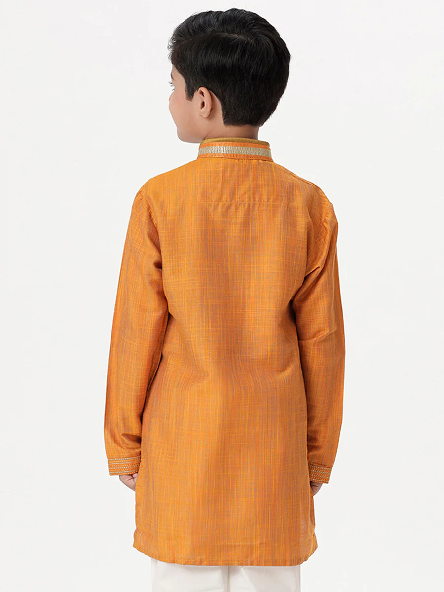 Boys Emerald Full Sleeves Orange Kurta - Image 3