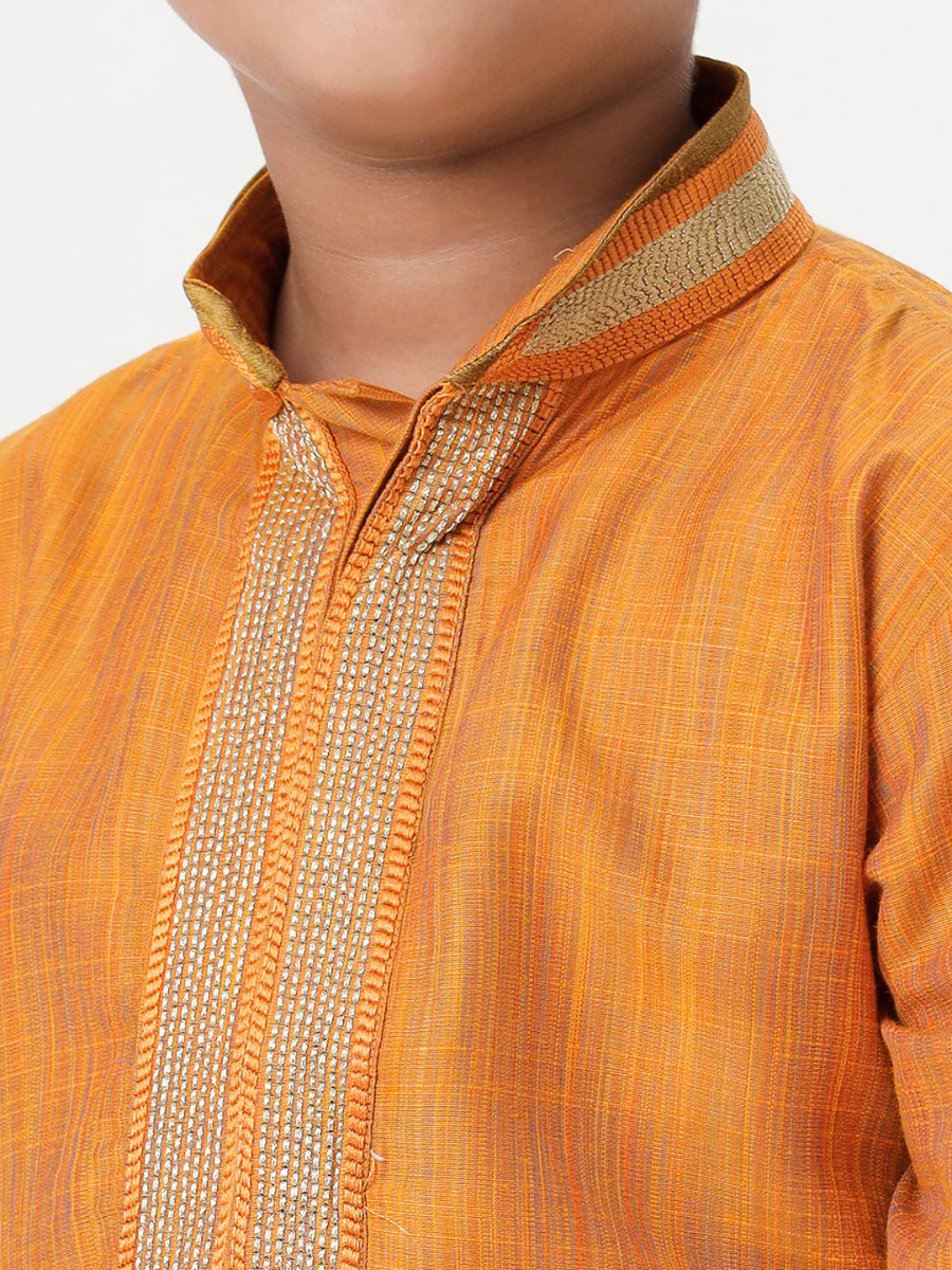 Boys Emerald Full Sleeves Orange Kurta with Dhoti Combo - Image 5