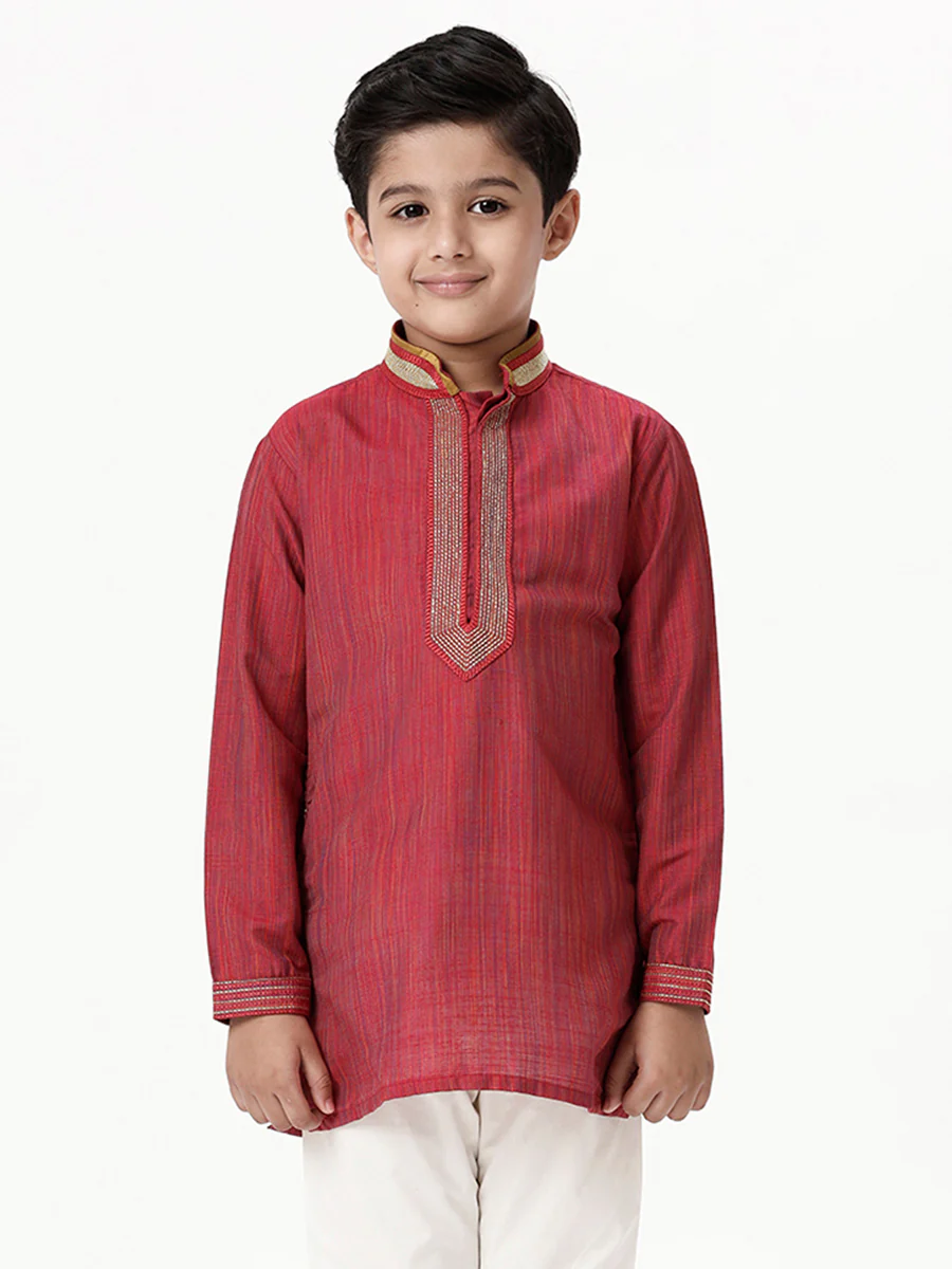 Boys Emerald Full Sleeves Red Kurta
