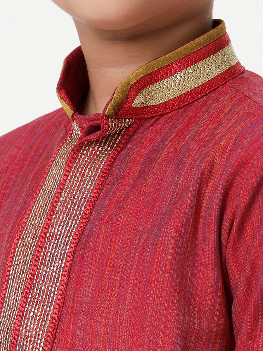Boys Emerald Full Sleeves Red Kurta with Dhoti Combo - Image 5