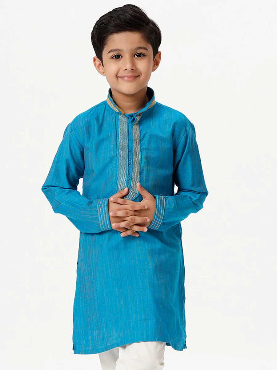 Boys Emerald Full Sleeves Sky Blue Kurta