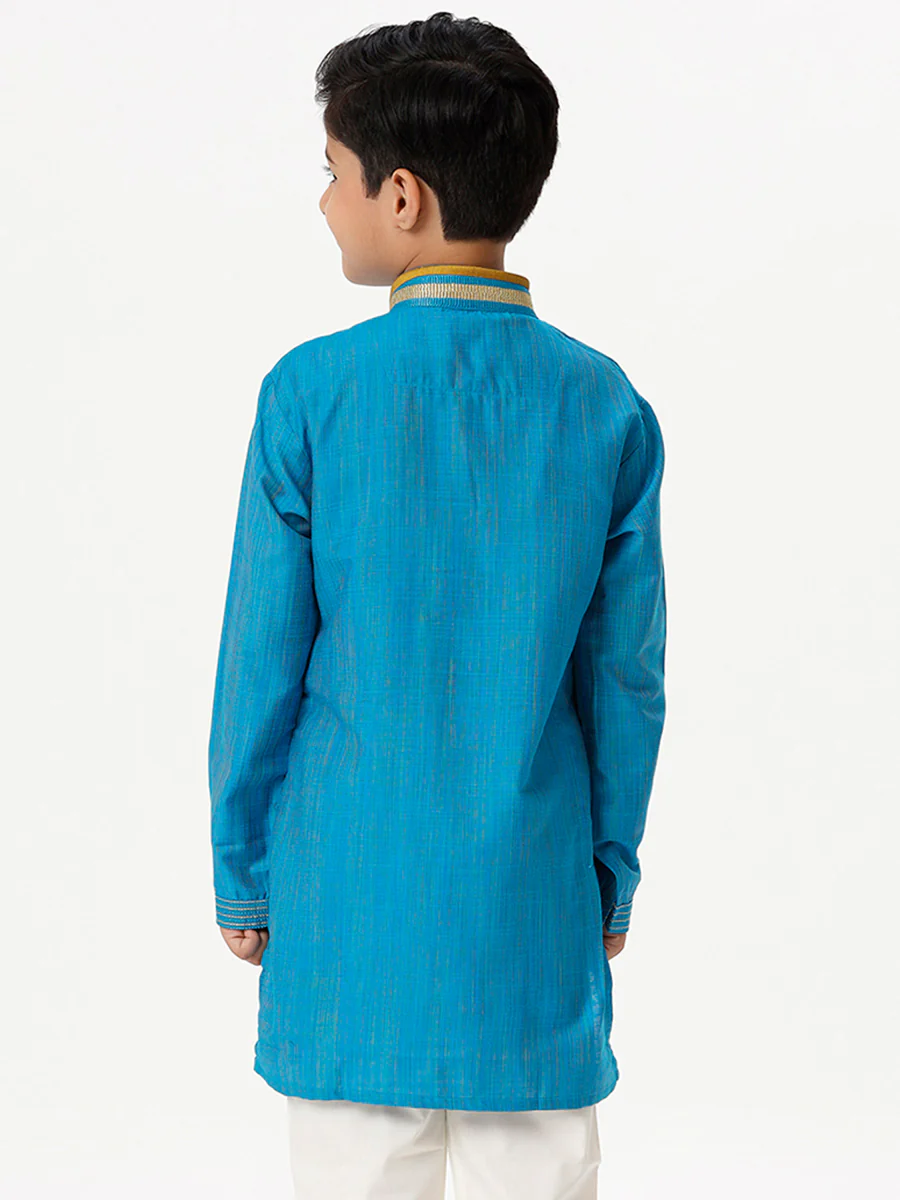 Boys Emerald Full Sleeves Sky Blue Kurta - Image 4