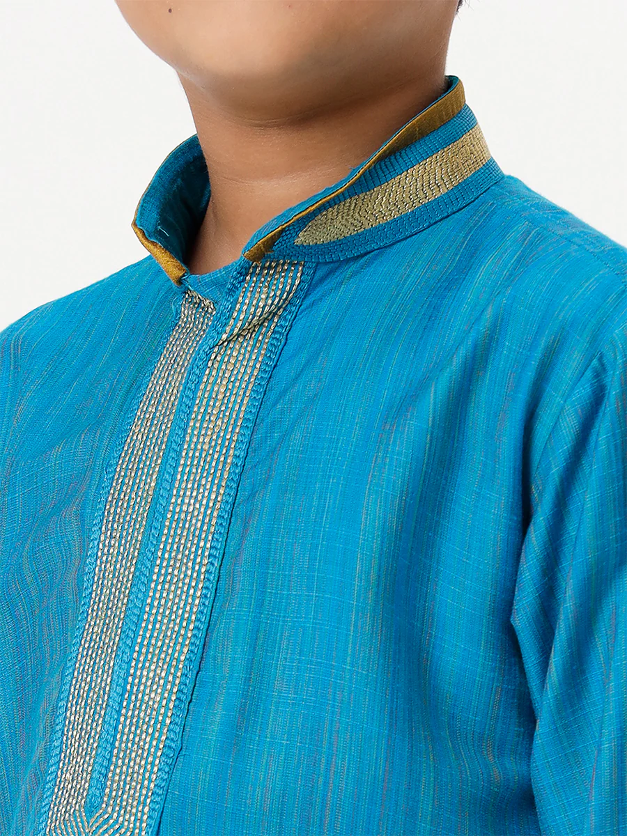 Boys Emerald Full Sleeves Sky Blue Kurta - Image 5