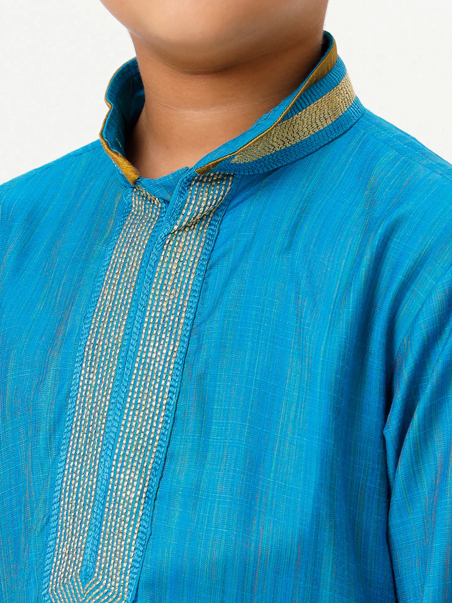 Boys Emerald Full Sleeves Sky Blue Kurta with Dhoti Combo - Image 4