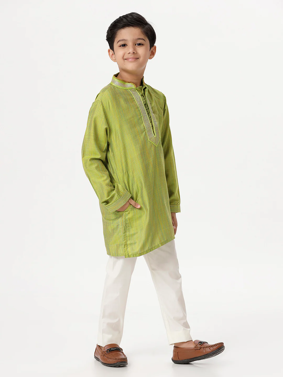 Boys Emerald Parrot Green Kurta with Pyjama Pant Combo EMD5 - Image 3