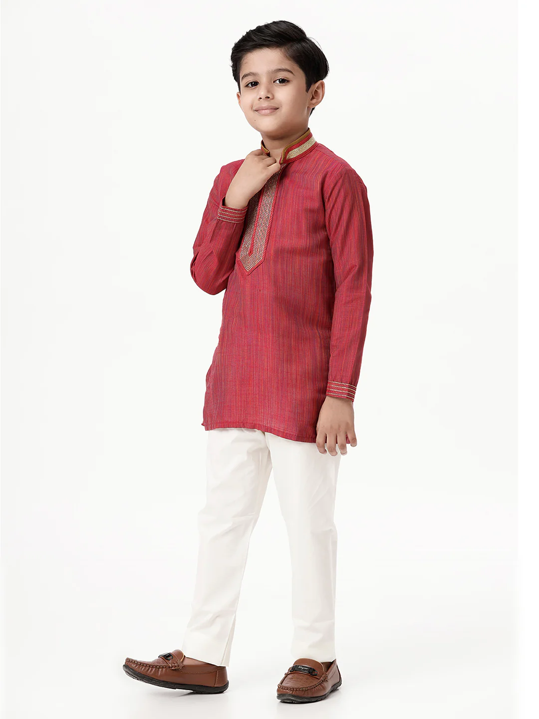 Boys Emerald Red Kurta with Pyjama Pant Combo EMD4 - Image 2