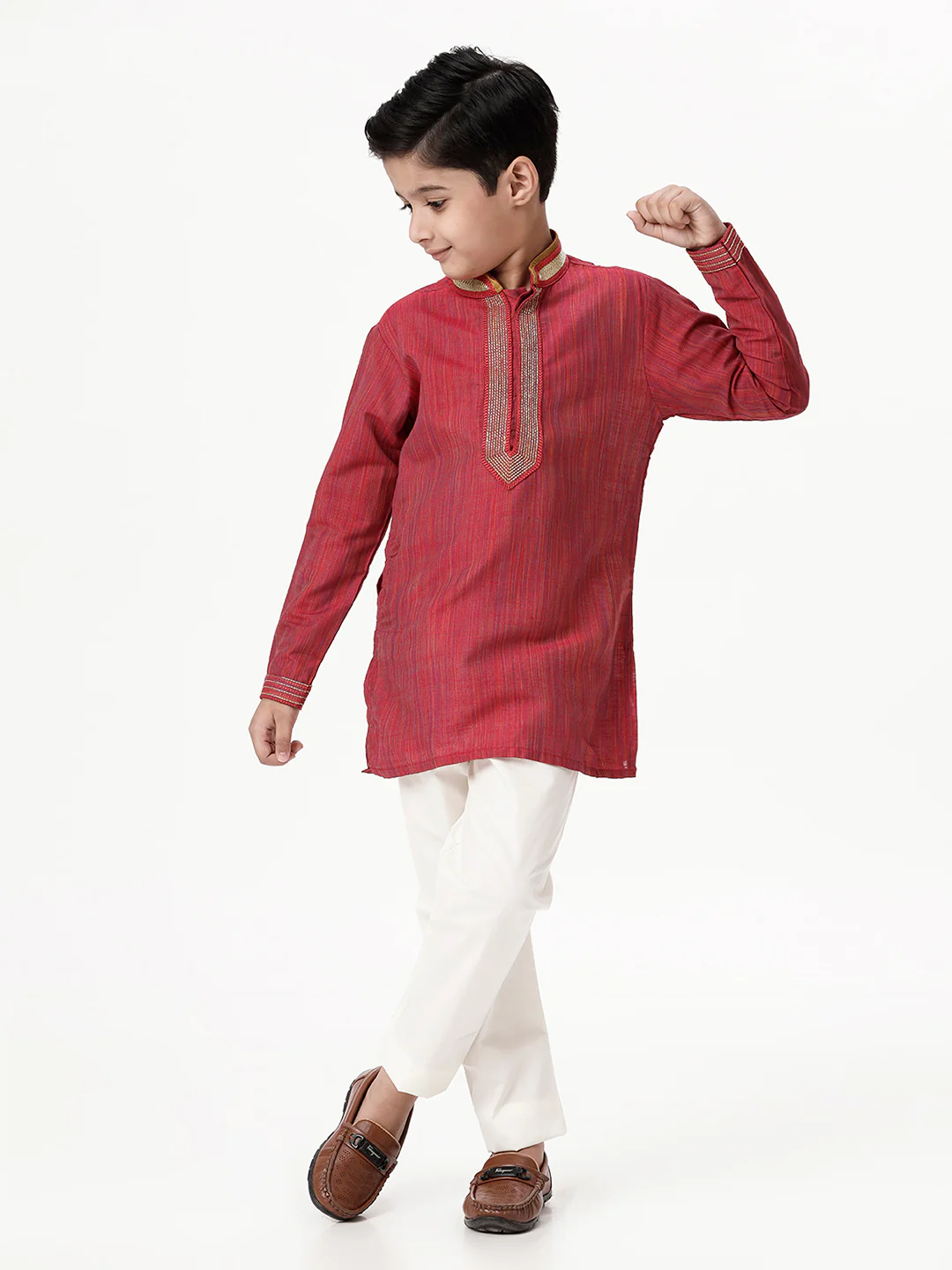 Boys Emerald Red Kurta with Pyjama Pant Combo EMD4 - Image 3