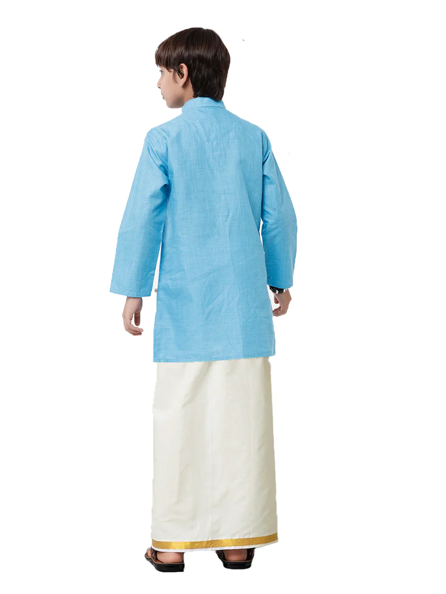 Boys Fantastic Kurta & Cream Dhoti Set Blue FS4 - Image 3