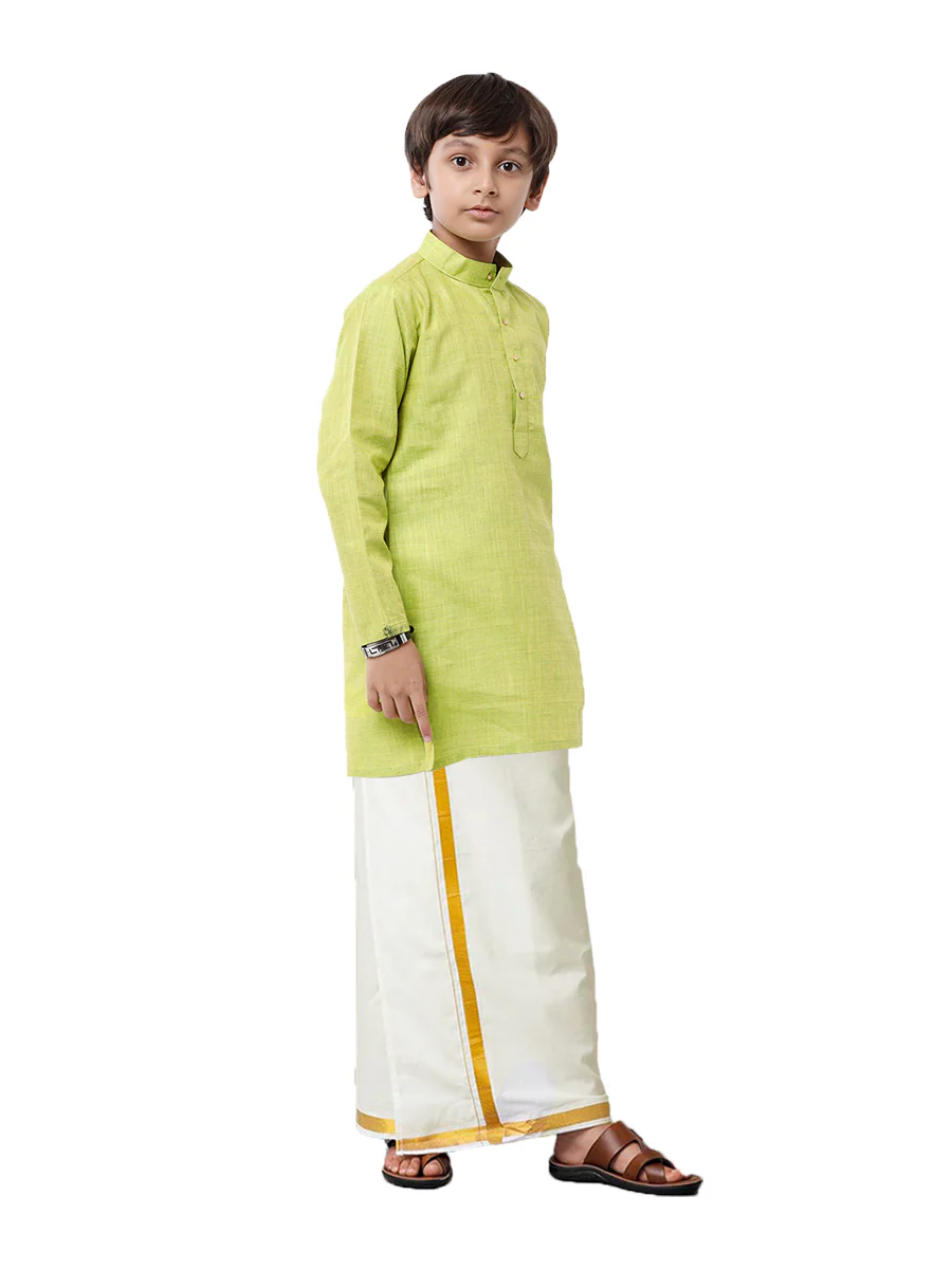Boys Fantastic Kurta & Cream Dhoti Set Green FS2 - Image 2