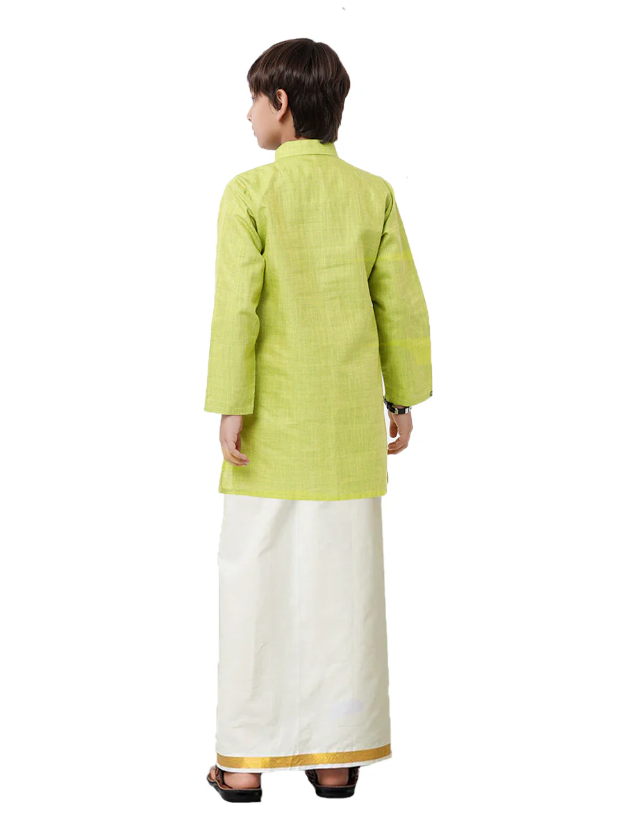 Boys Fantastic Kurta & Cream Dhoti Set Green FS2 - Image 3