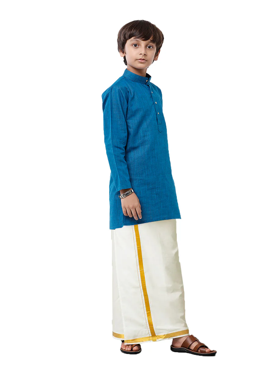Boys Fantastic Kurta & Cream Dhoti Set Navy FS8 - Image 2