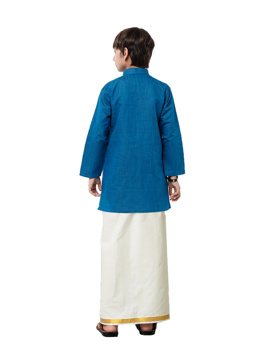 Boys Fantastic Kurta & Cream Dhoti Set Navy FS8 - Image 3