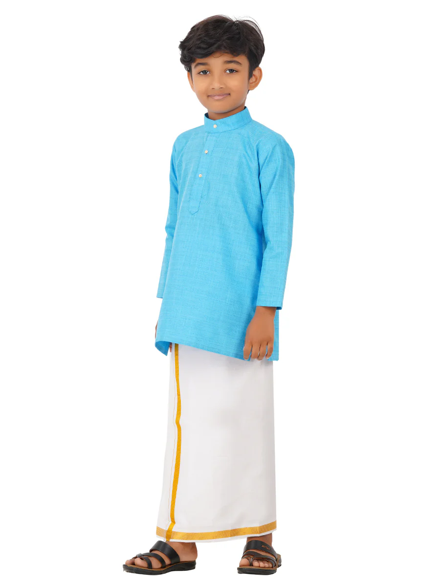 Boys Fantastic Kurta & White Dhoti Set Blue FS4 - Image 2