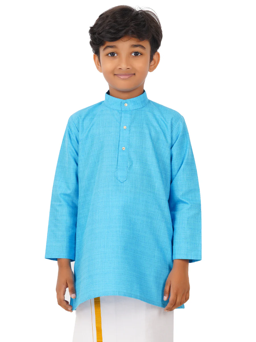 Boys Fantastic Kurta & White Dhoti Set Blue FS4 - Image 3