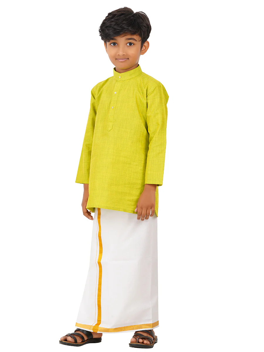 Boys Fantastic Kurta & White Dhoti Set Green FS2 - Image 2