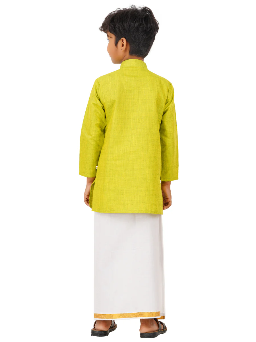 Boys Fantastic Kurta & White Dhoti Set Green FS2 - Image 4