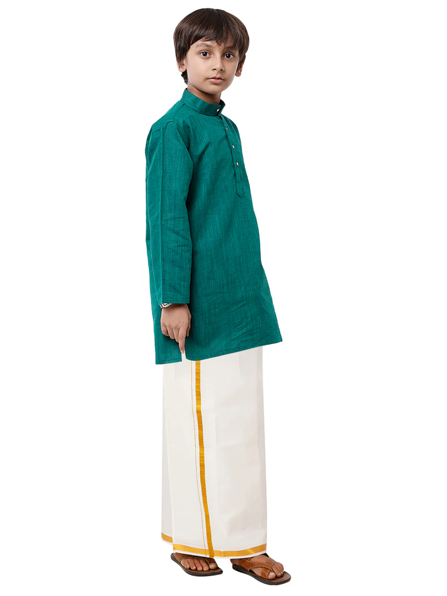 Boys Fantastic Kurta & White Dhoti Set Green FS5 - Image 2