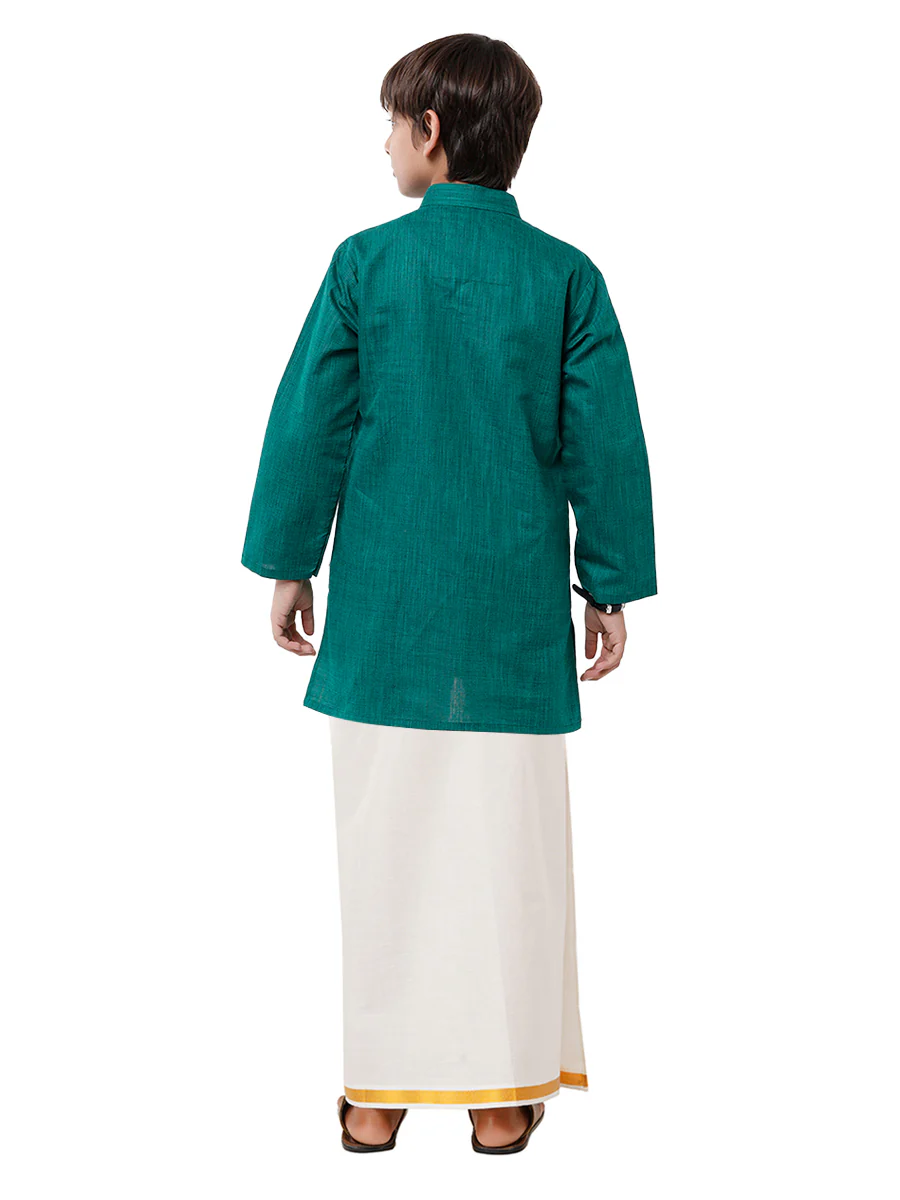 Boys Fantastic Kurta & White Dhoti Set Green FS5 - Image 3