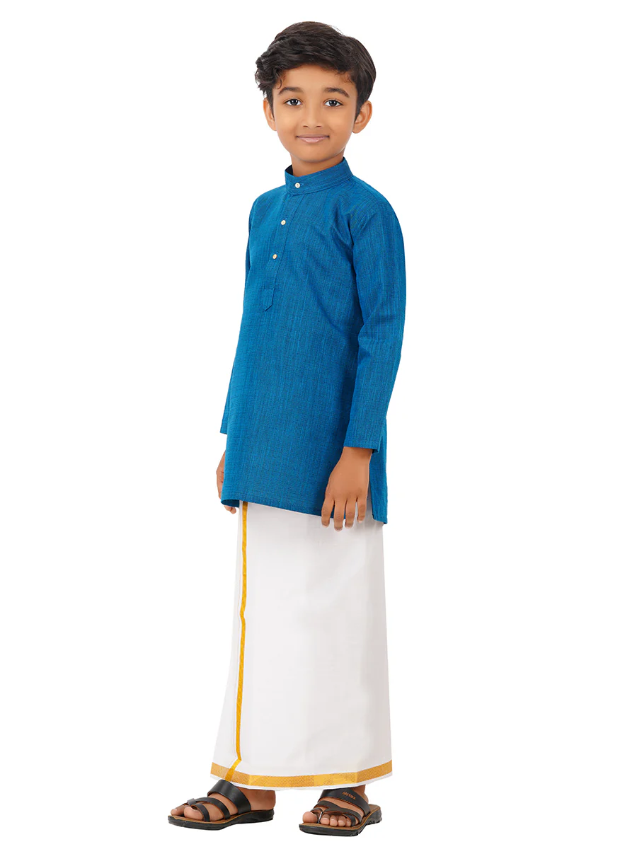 Boys Fantastic Kurta & White Dhoti Set Navy FS8 - Image 3