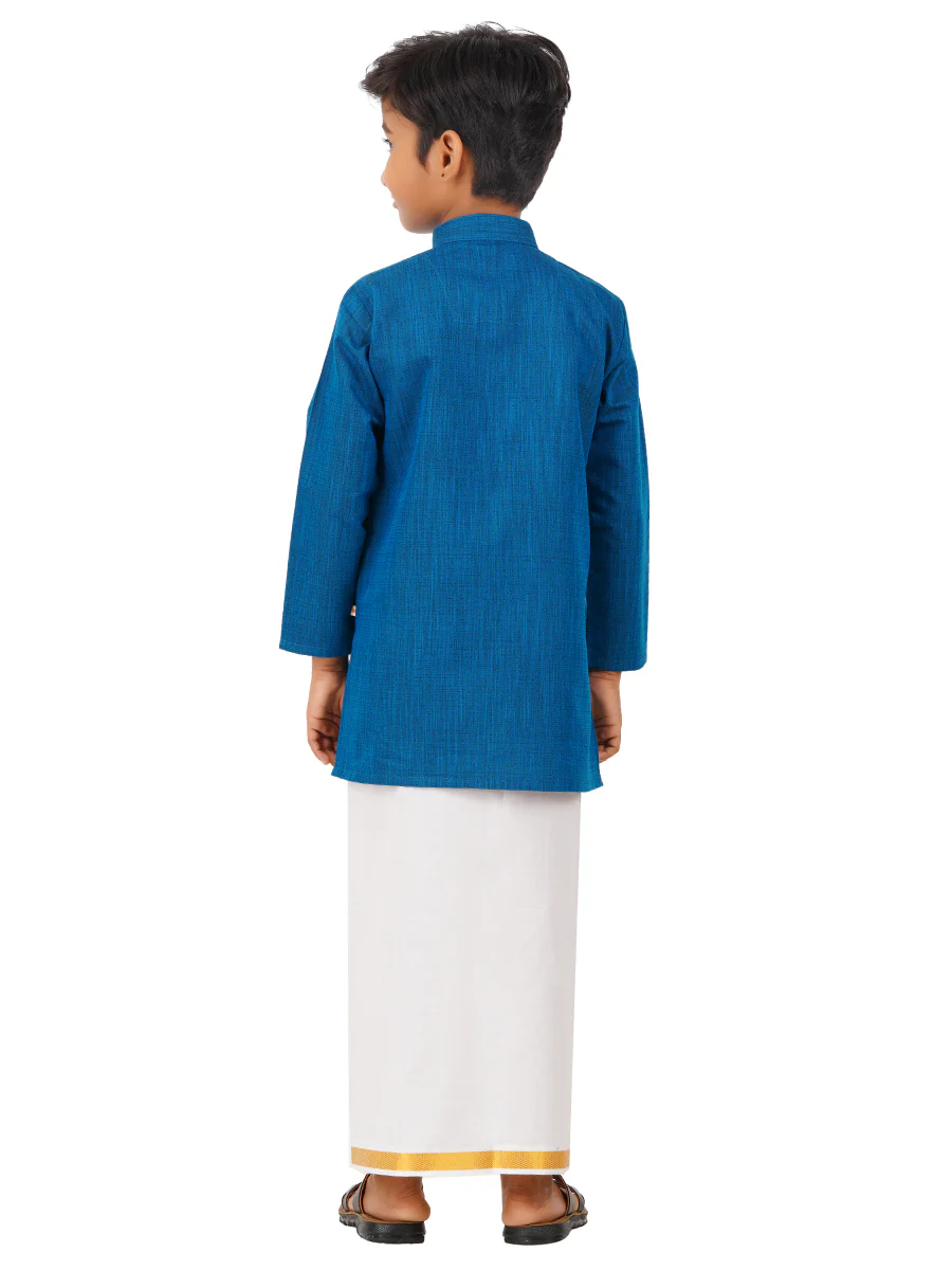 Boys Fantastic Kurta & White Dhoti Set Navy FS8 - Image 4