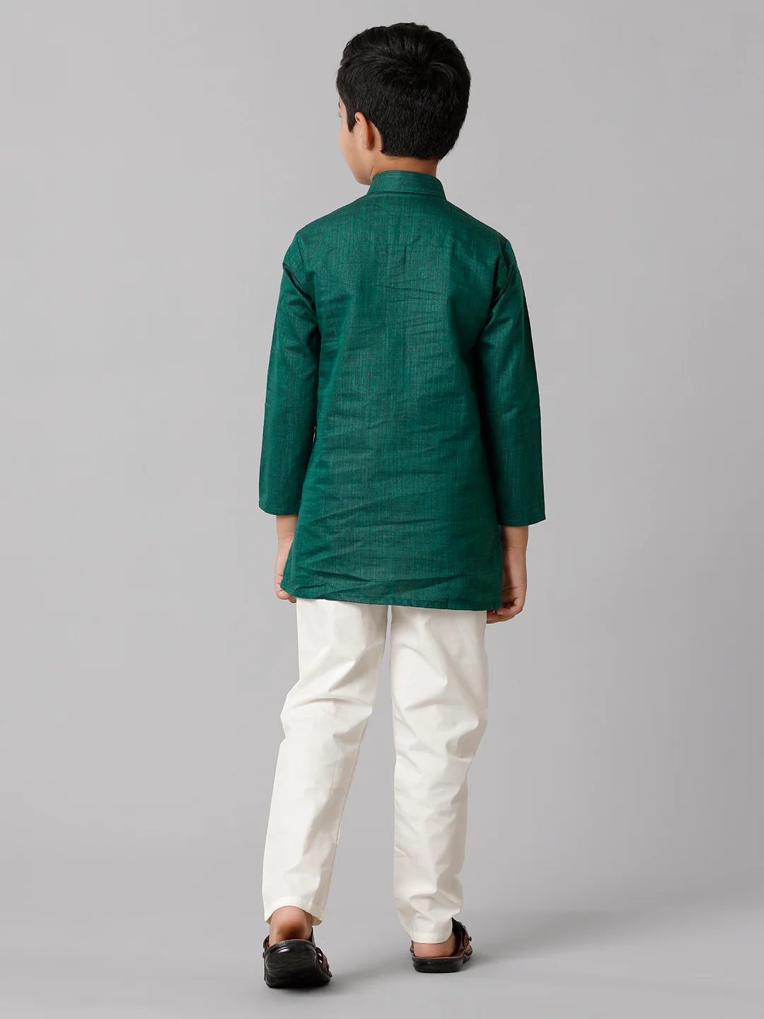 Boys Full Sleeves Dark Green Kurta with Cream Pyjama Pant Combo FS5 - Image 4