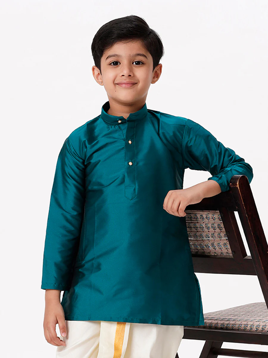Boys Full Sleeves Dark Green Shiny Kurta K3 - Image 2