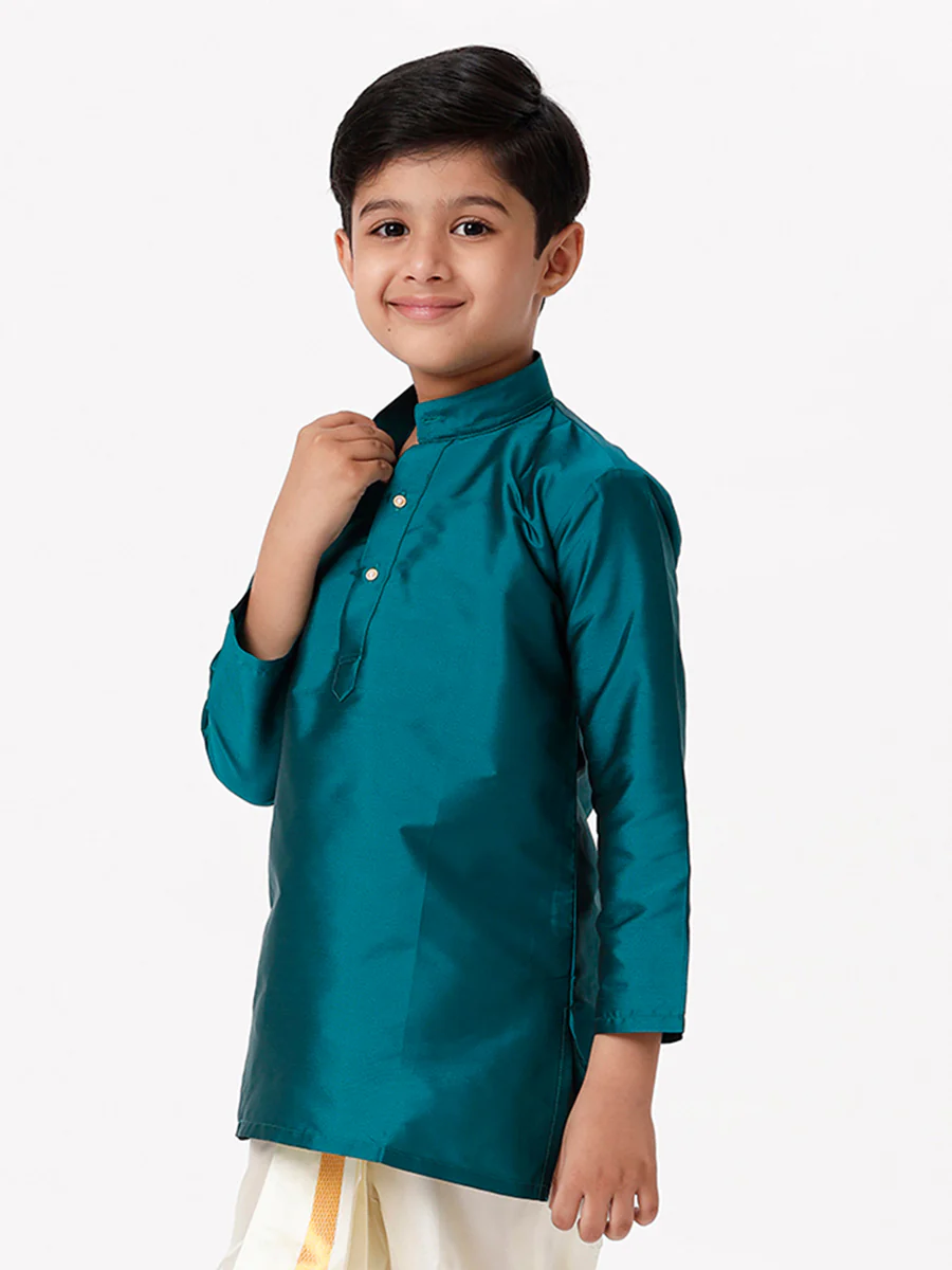Boys Full Sleeves Dark Green Shiny Kurta K3 - Image 3