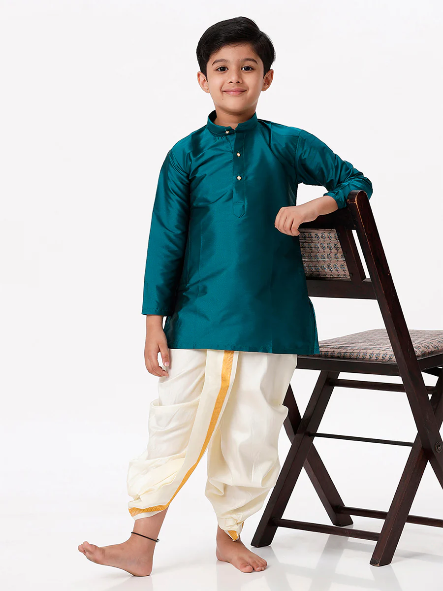 Boys Full Sleeves Dark Green Shiny Kurta K3 - Image 4