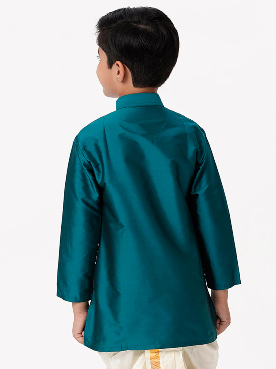 Boys Full Sleeves Dark Green Shiny Kurta K3 - Image 5