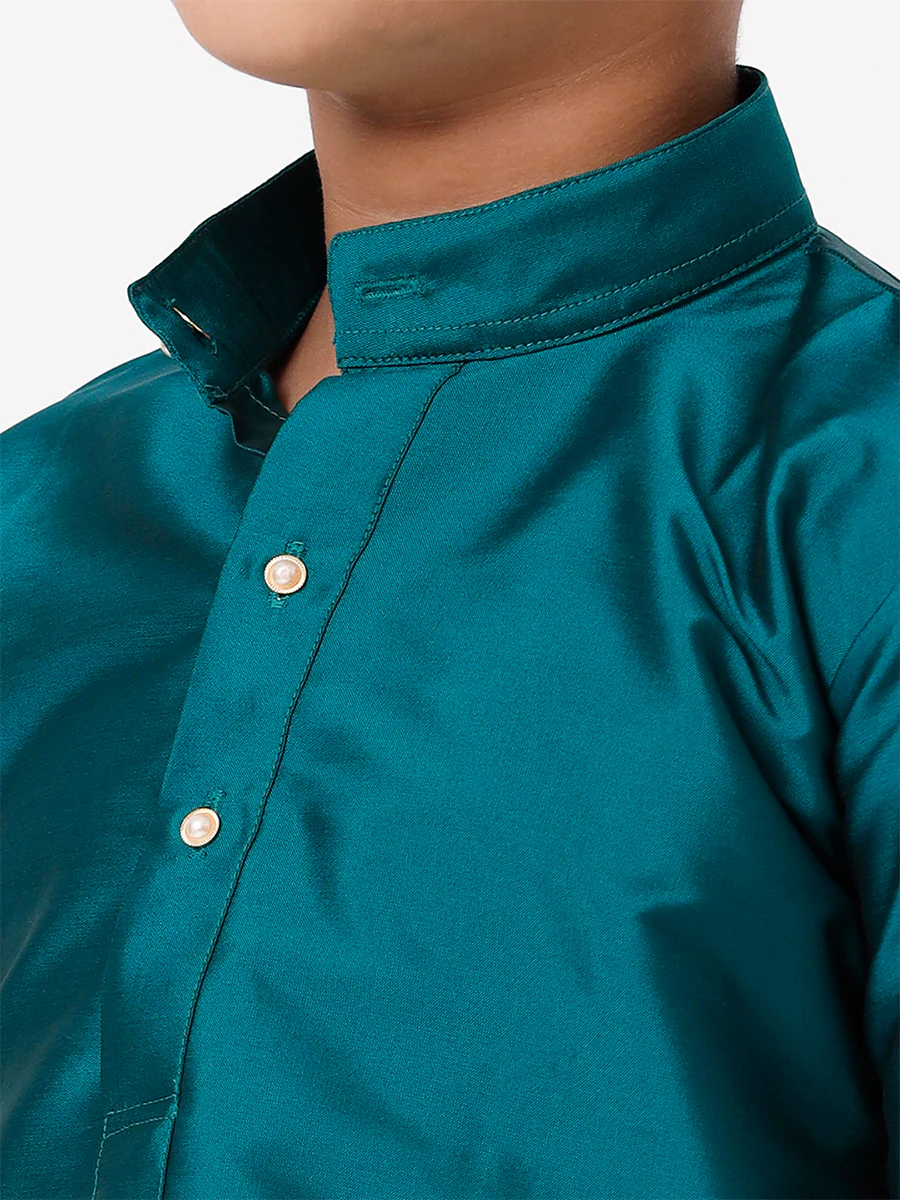 Boys Full Sleeves Dark Green Shiny Kurta K3 - Image 6