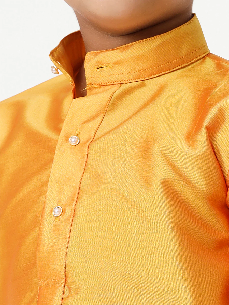 Boys Full Sleeves Golden Yellow Shiny Kurta K6 - Image 5