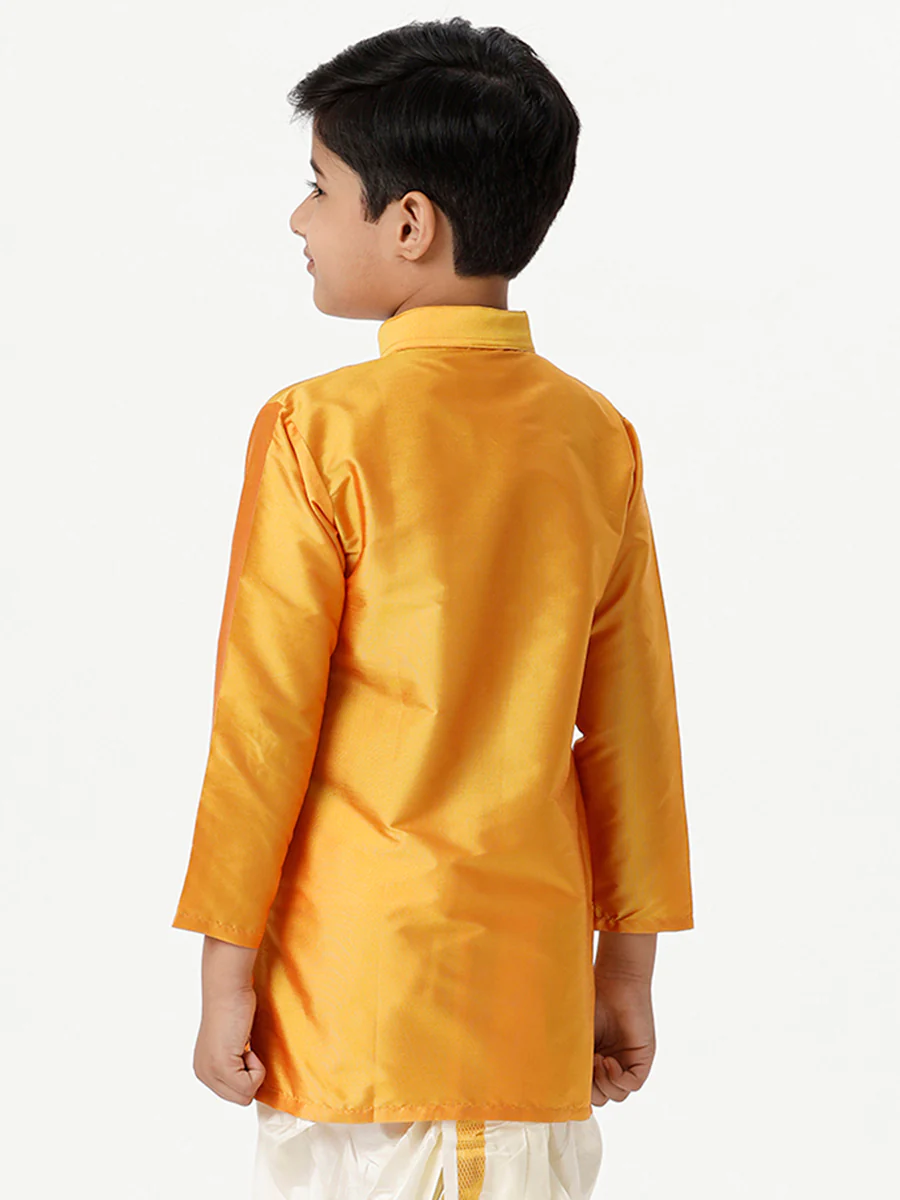 Boys Full Sleeves Golden Yellow Shiny Kurta K6 - Image 6