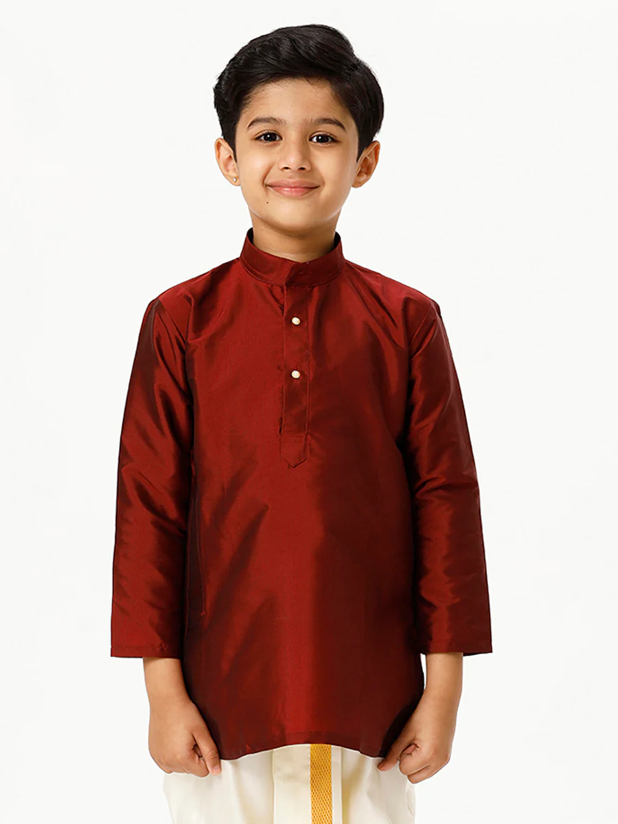 Boys Full Sleeves Maroon Shiny Kurta K7