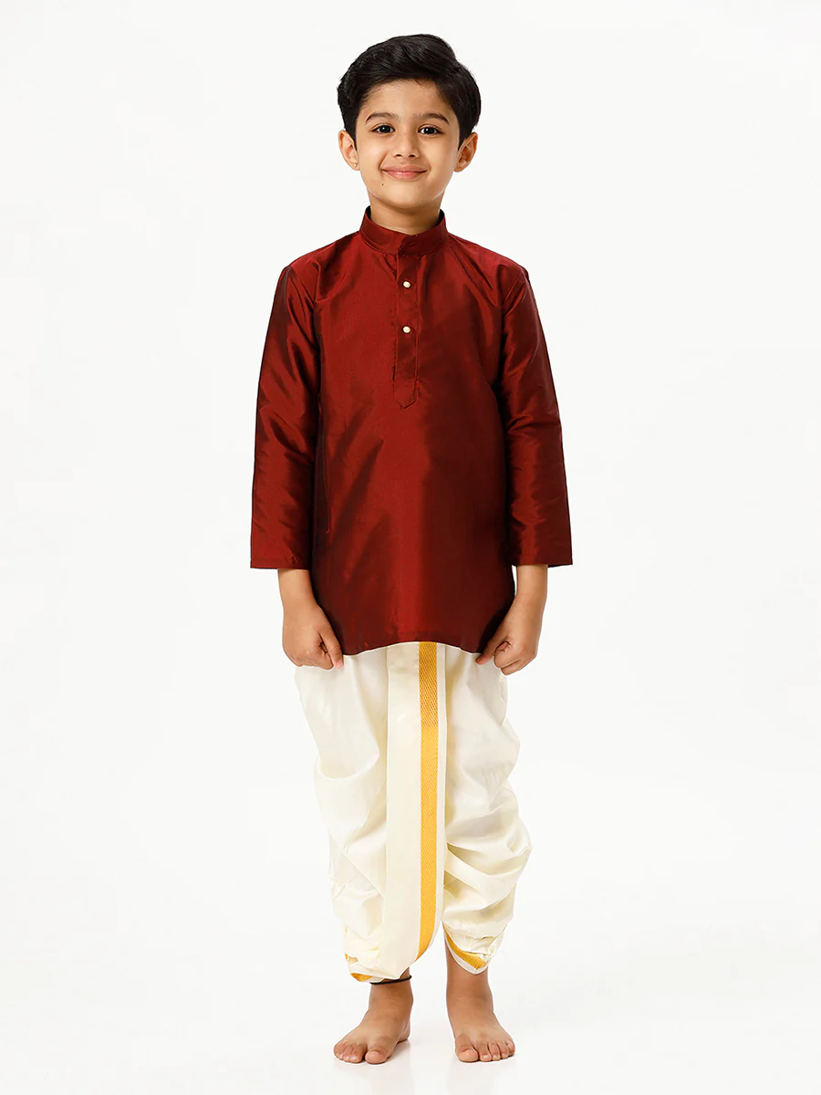 Boys Full Sleeves Maroon Shiny Kurta K7 - Image 2