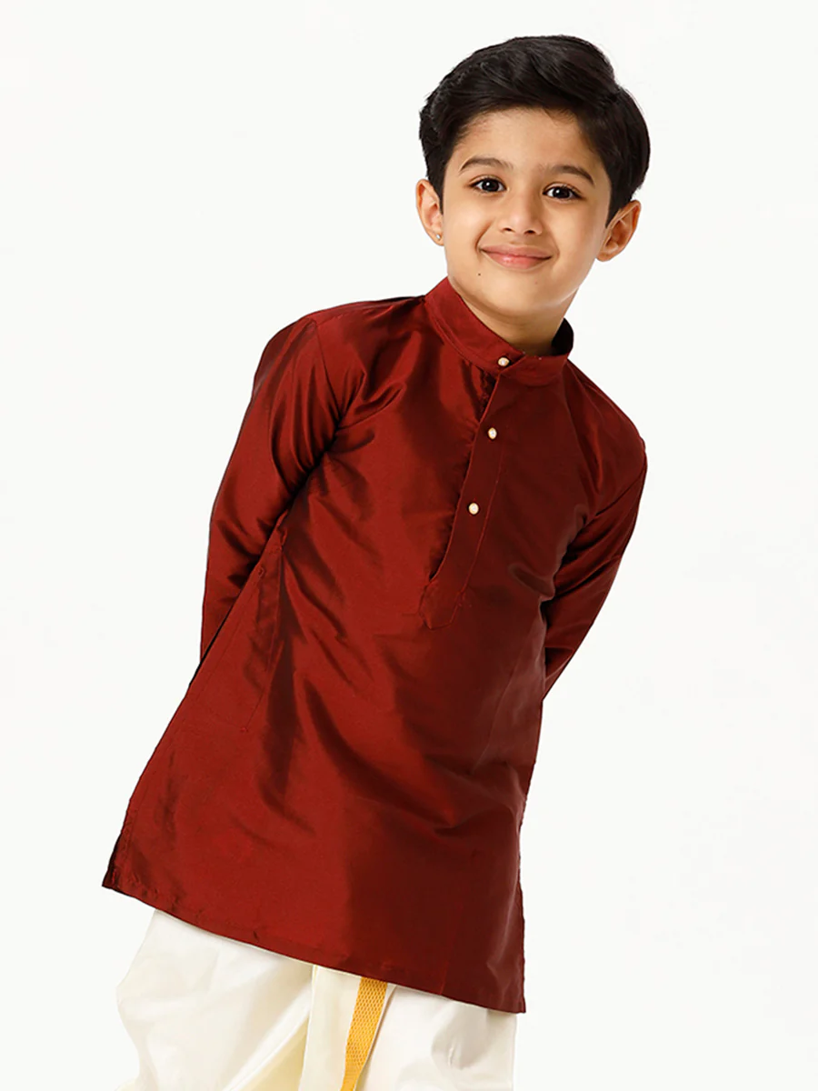 Boys Full Sleeves Maroon Shiny Kurta K7 - Image 3