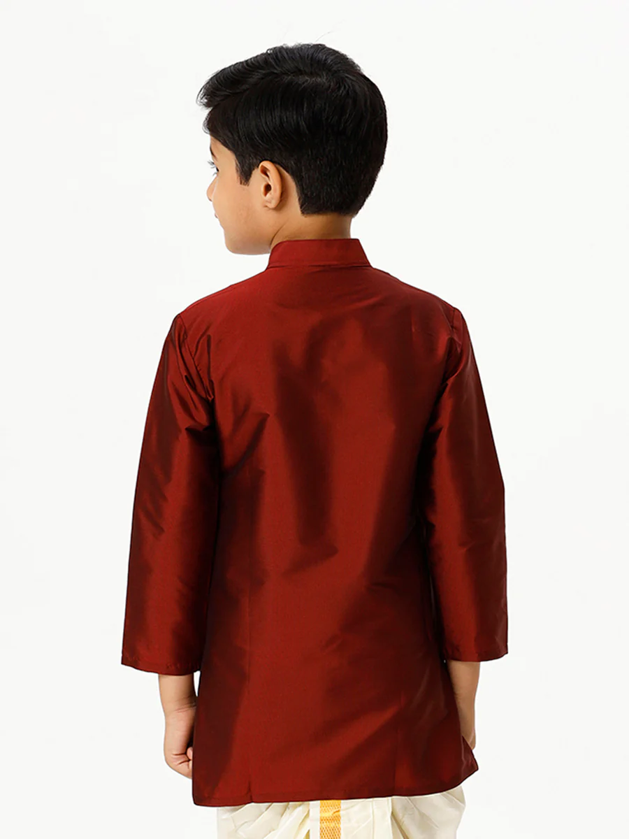 Boys Full Sleeves Maroon Shiny Kurta K7 - Image 4