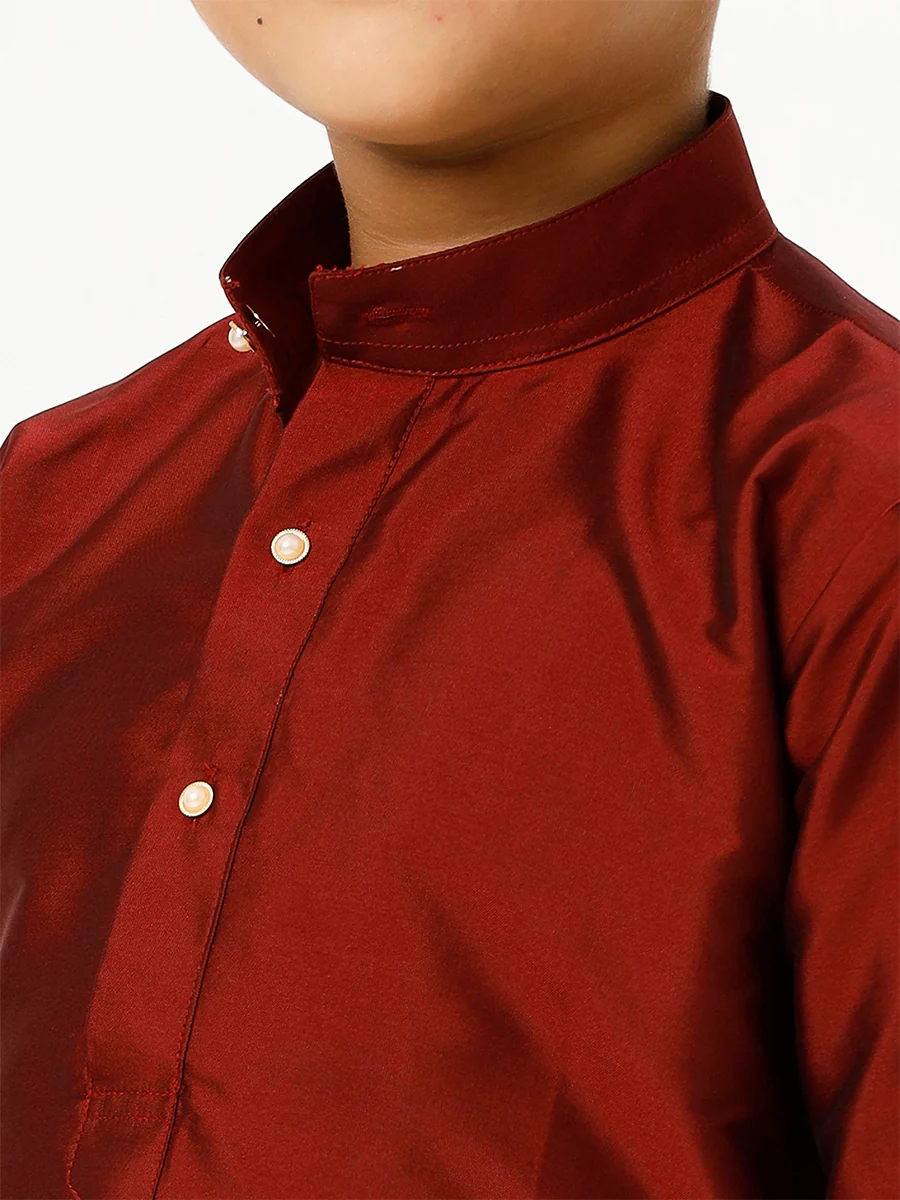 Boys Full Sleeves Maroon Shiny Kurta K7 - Image 5