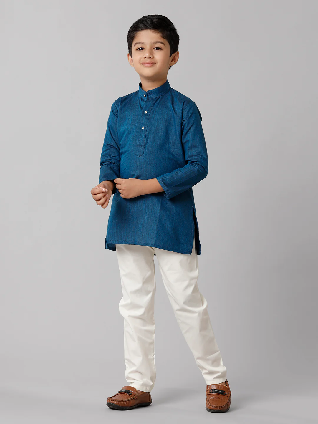 Boys Full Sleeves Navy Kurta with Cream Pyjama Pant Combo FS8 - Image 2
