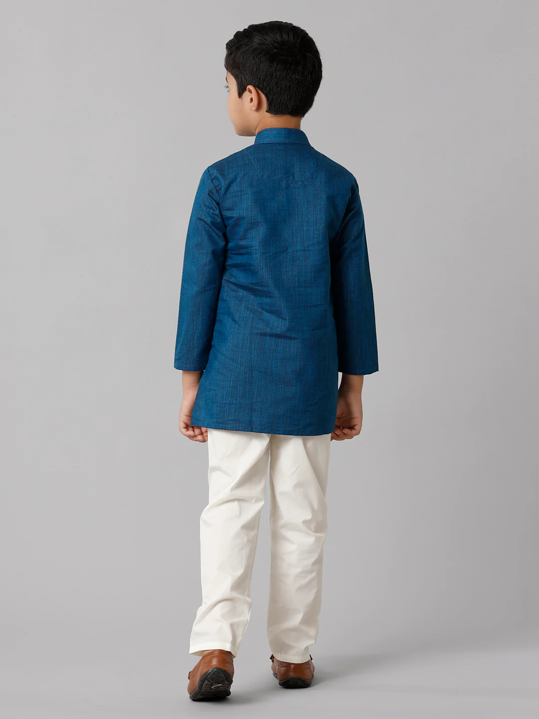 Boys Full Sleeves Navy Kurta with Cream Pyjama Pant Combo FS8 - Image 4